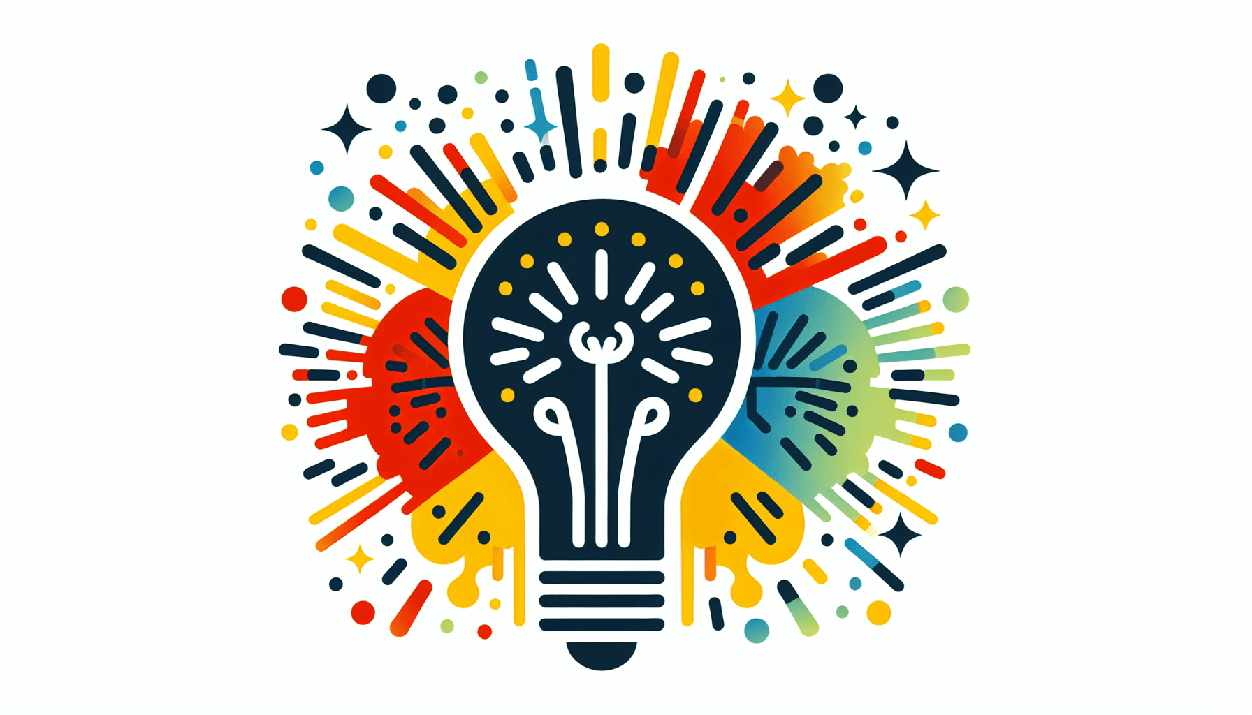 ¿Cómo innovar con el lienzo estratégico para la competitividad? -> Bombilla con ilustración plana y fondo blanco, colores: rojo #f47574, verde #88c7a8, amarillo #fcc44b y azul #645bc8.