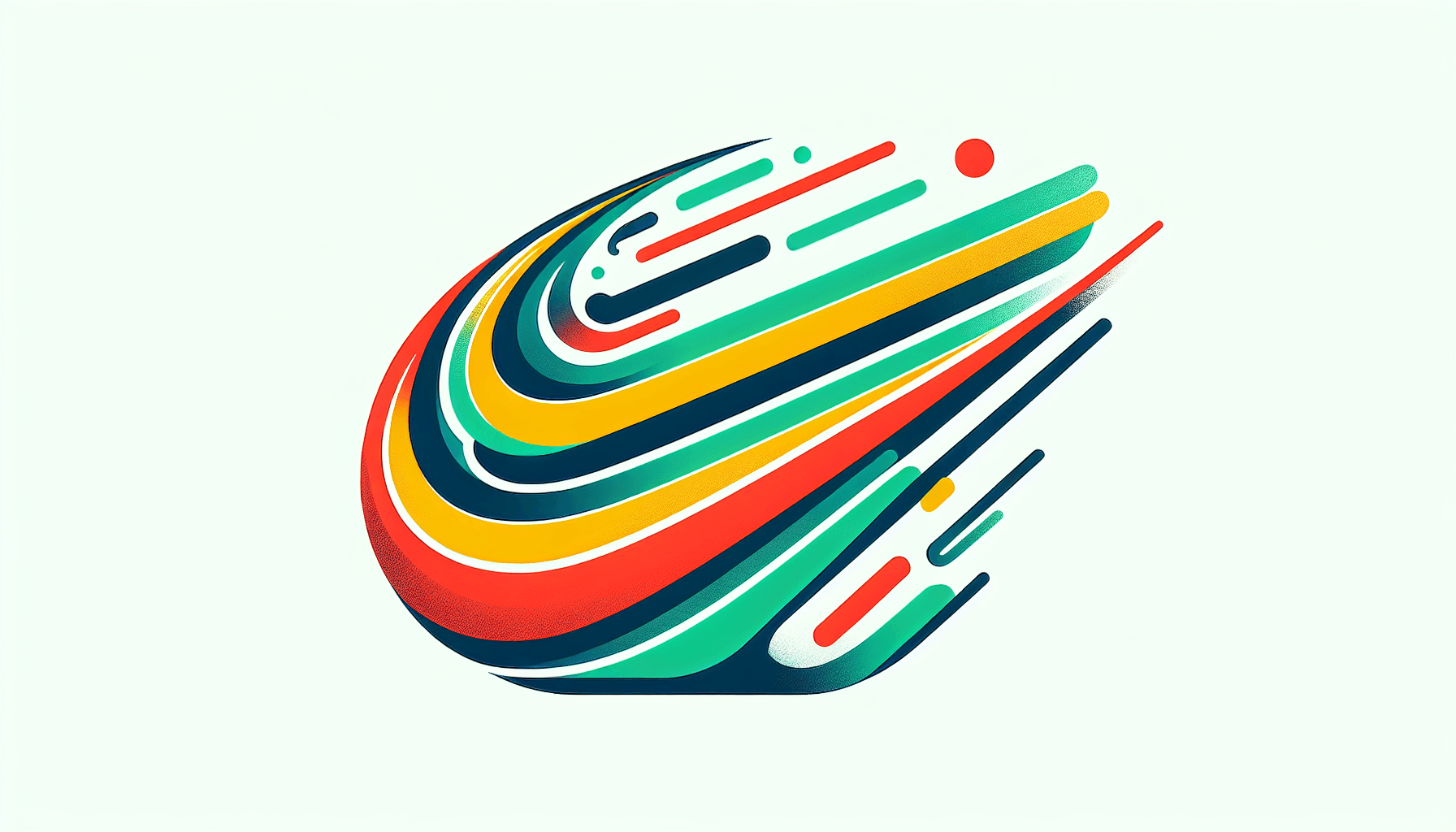 Swoosh en estilo de ilustración plana y fondo blanco, colores rojo #f47574, verde #88c7a8, amarillo #fcc44b y azul #645bc8.