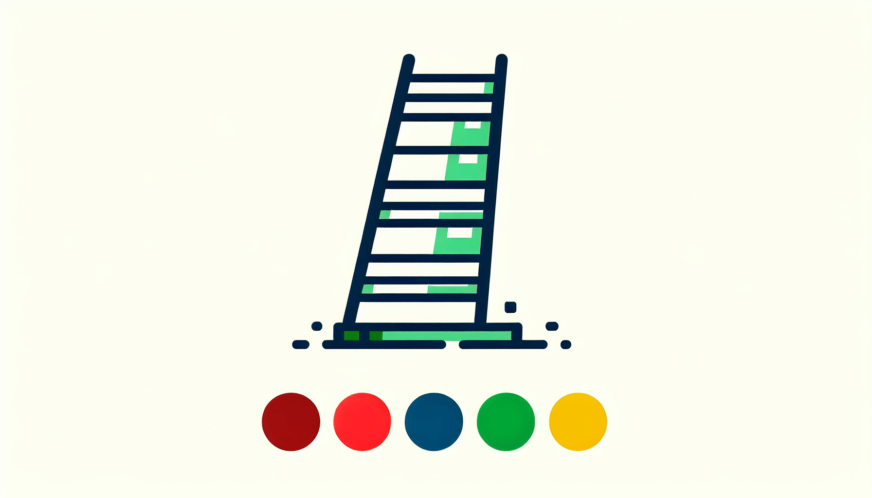 Ladder in flat illustration style and white background, red #f47574, green #88c7a8, yellow #fcc44b, and blue #645bc8 colors.